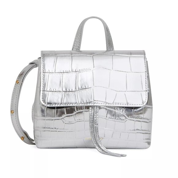 NWT MANSUR GAVRIEL Silver Croc Embossed Soft Lady Shoulder Bag Crossbody